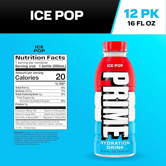 PRIME Hydration ICE POP | Sports Drinks | Electrolyte Enhanced for Ultimate Hydration | 250mg BCAAs | B Vitamins | Antioxidants | 2g Of Sugar | 16.9 Fluid Ounce | 12 Pack - Image 5