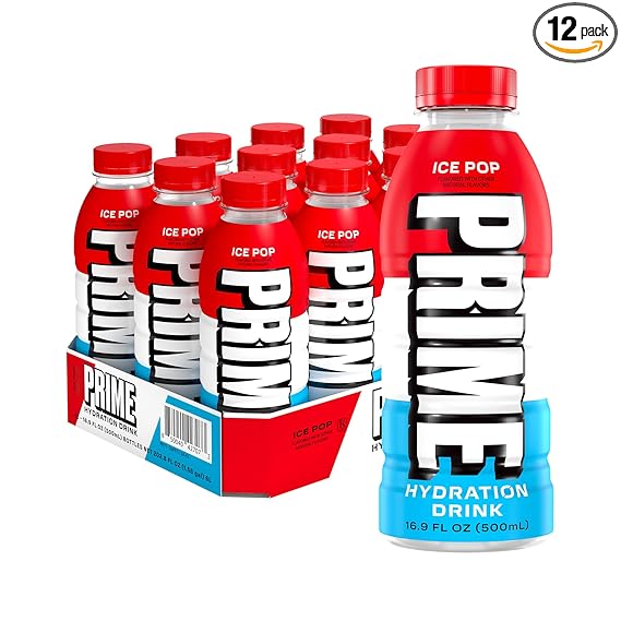 PRIME Hydration ICE POP | Sports Drinks | Electrolyte Enhanced for Ultimate Hydration | 250mg BCAAs | B Vitamins | Antioxidants | 2g Of Sugar | 16.9 Fluid Ounce | 12 Pack