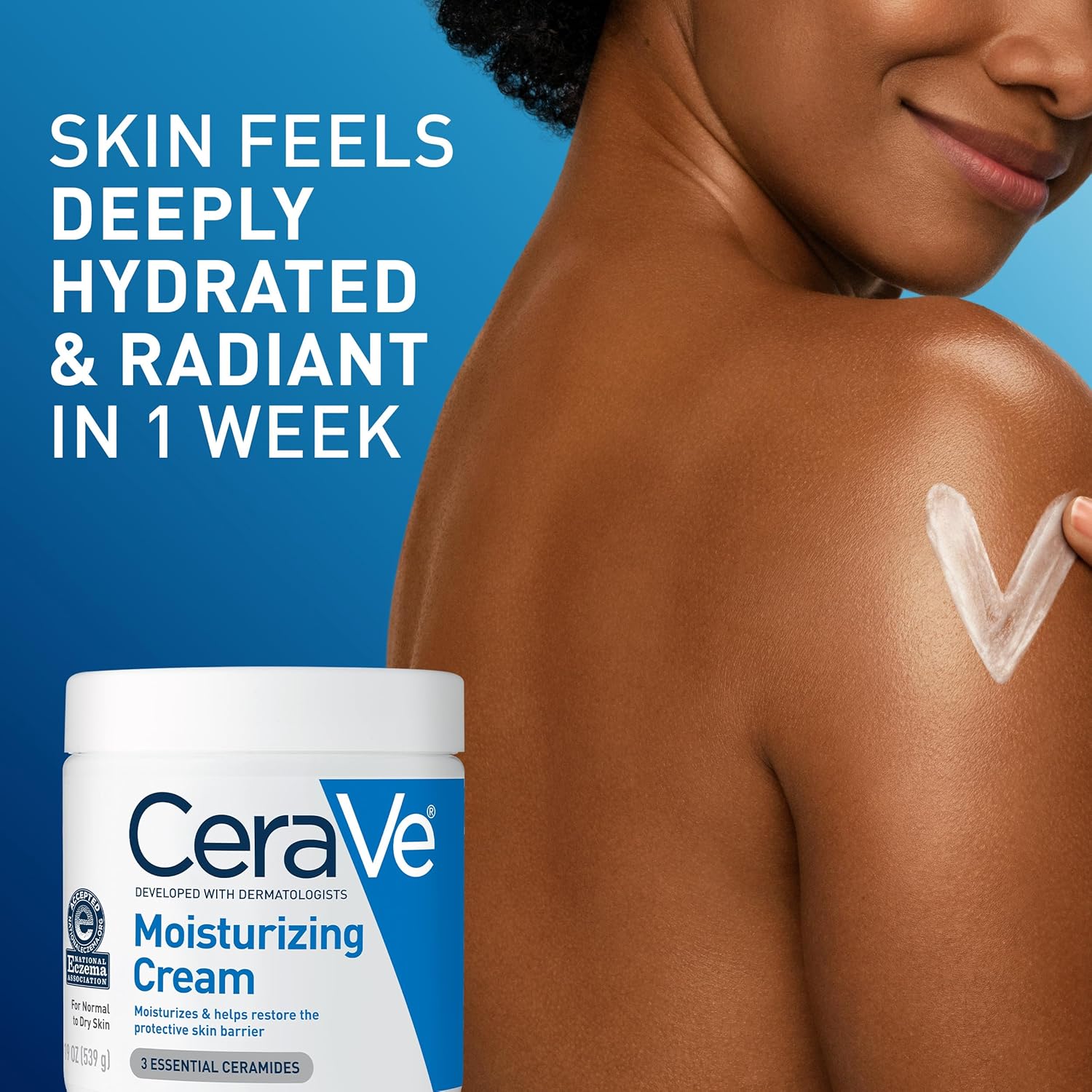 CeraVe Moisturizing Cream, Body and Face Moisturizer for Dry Skin, Body Cream with Hyaluronic Acid and Ceramides, Daily Moisturizer, Oil-Free, Fragrance Free, Non-Comedogenic, 19 Ounce - Image 3