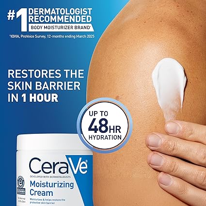 CeraVe Moisturizing Cream, Body and Face Moisturizer for Dry Skin, Body Cream with Hyaluronic Acid and Ceramides, Daily Moisturizer, Oil-Free, Fragrance Free, Non-Comedogenic, 19 Ounce - Image 4